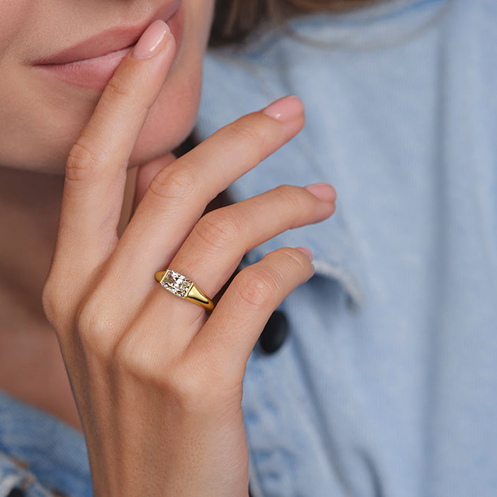 Yellow gold Radiant Diamond Solitaire Engagement Ring with Bezel-Inspired Setting