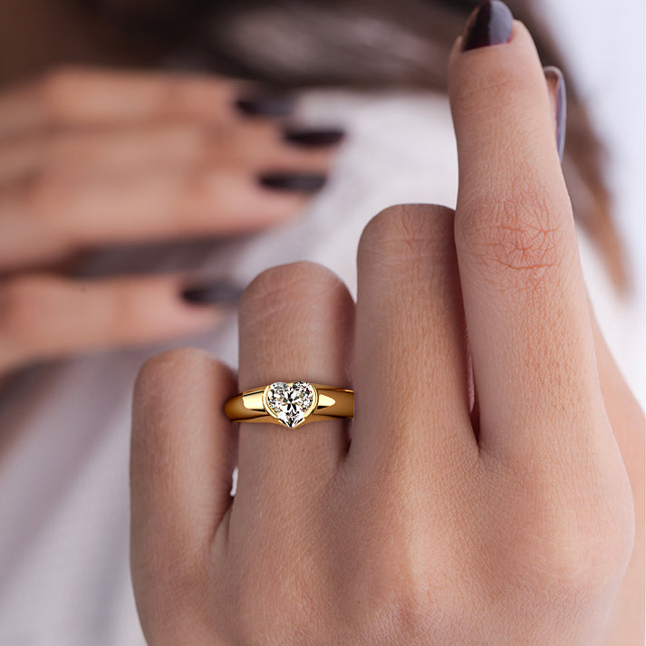 Yellow gold Heart Diamond Solitaire Engagement Ring with Bezel-Inspired Setting