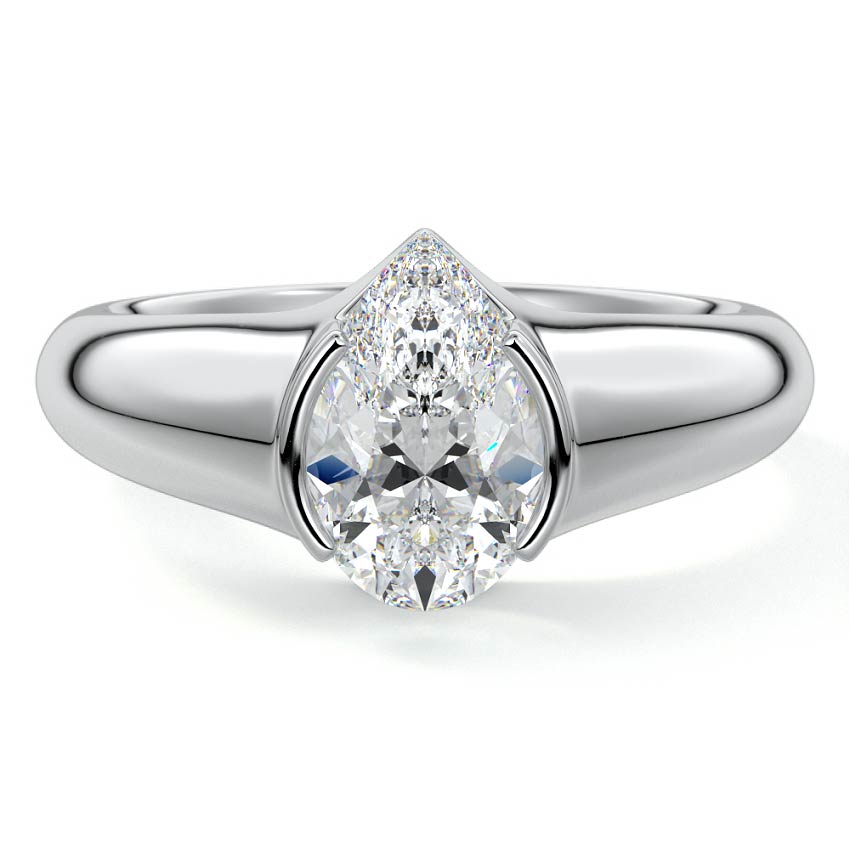White gold Pear Diamond Solitaire Engagement Ring with Bezel-Inspired Setting