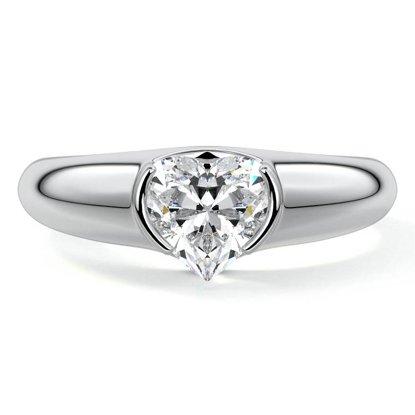 White gold Heart Diamond Solitaire Engagement Ring with Bezel-Inspired Setting