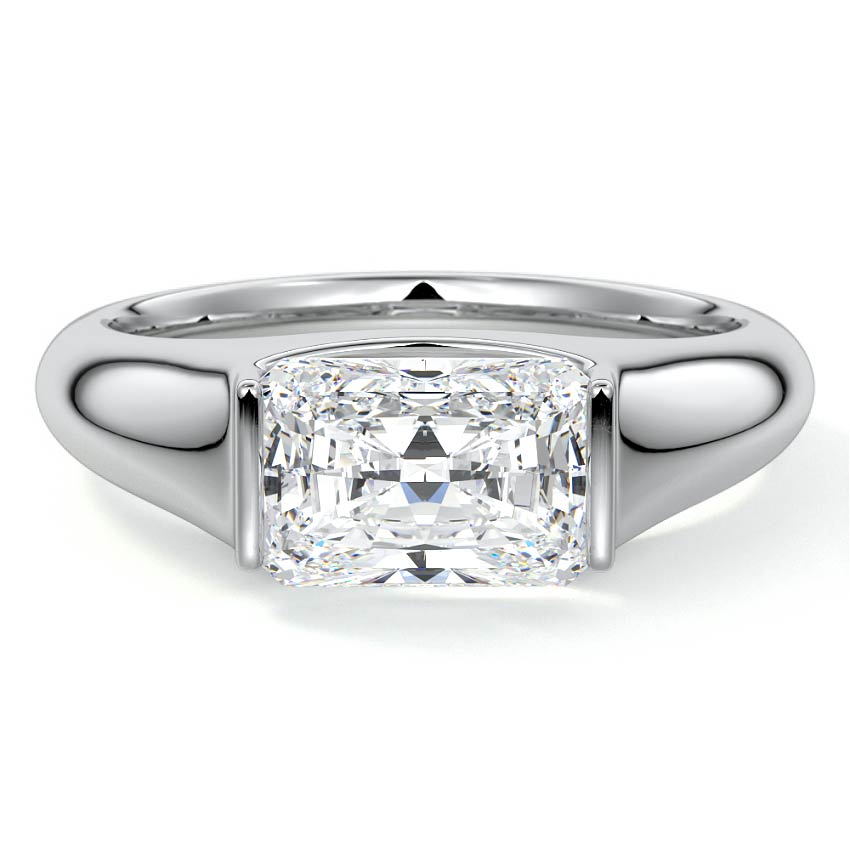 Platinum Radiant Diamond Solitaire Engagement Ring with Bezel-Inspired Setting