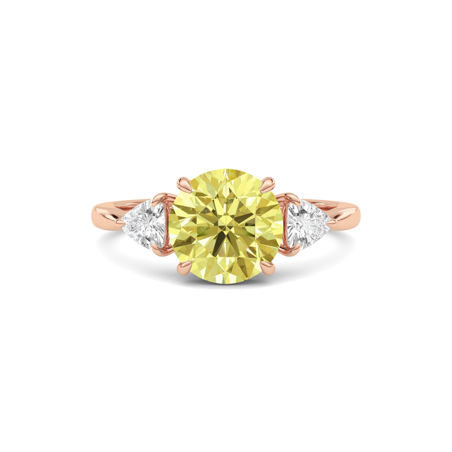 Rose gold Three-Stone Fancy Yellow Round Cut Diamond Ring with Trillion Side Stones