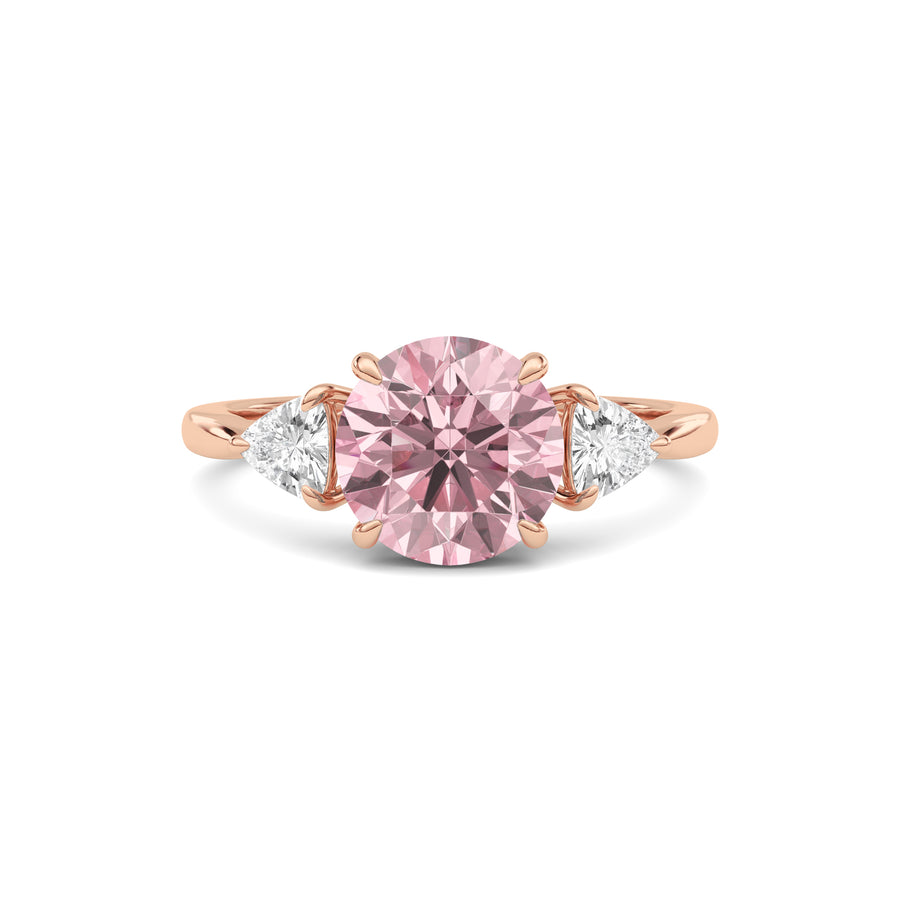Rose gold Three-Stone Fancy Pink Round Cut Diamond Ring with Trillion Side Stones
