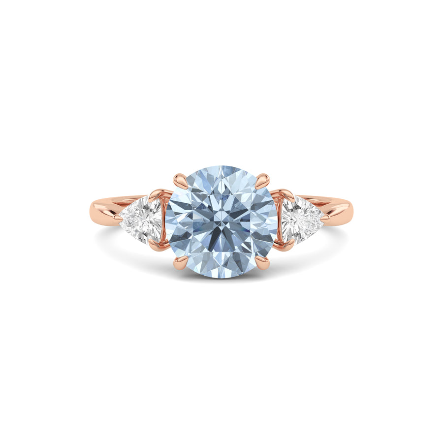 Rose gold Three-Stone Fancy Blue Round Cut Diamond Ring with Trillion Side Stones