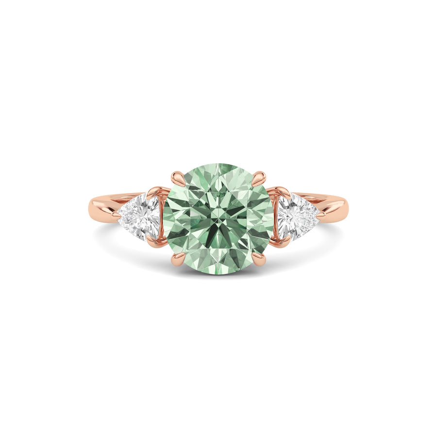 Rose gold Three-Stone Fancy Green Round Cut Diamond Ring with Trillion Side Stones