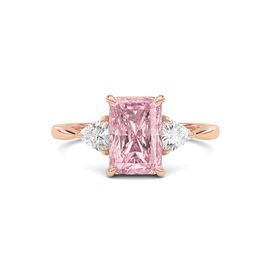 Rose gold Three-Stone Fancy Pink Radiant Cut Diamond Ring with Trillion Side Stones