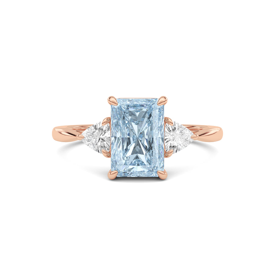 Rose gold Three-Stone Fancy Blue Radiant Cut Diamond Ring with Trillion Side Stones