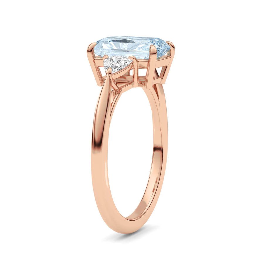 Rose gold Three-Stone Fancy Blue Radiant Cut Diamond Ring with Trillion Side Stones