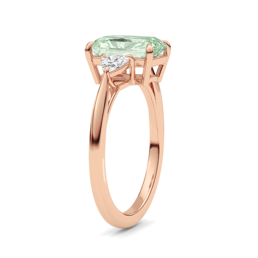 Rose gold Three-Stone Fancy Green Radiant Cut Diamond Ring with Trillion Side Stones