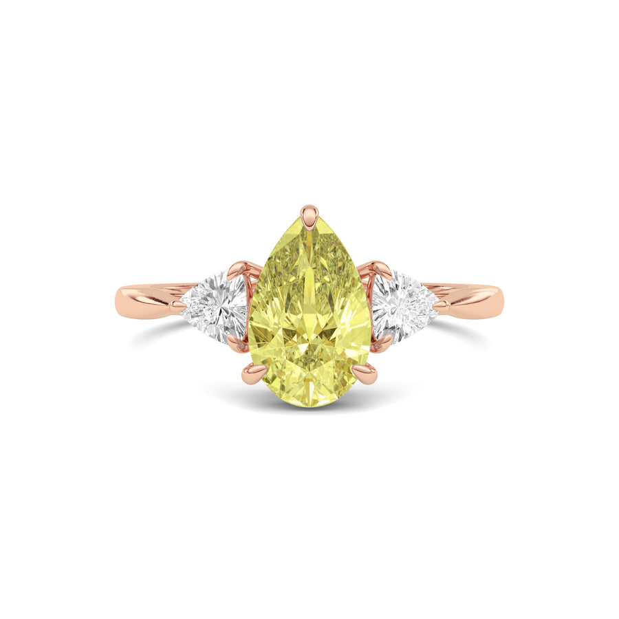 Rose gold Three-Stone Fancy Yellow Pear Cut Diamond Ring with Trillion Side Stones