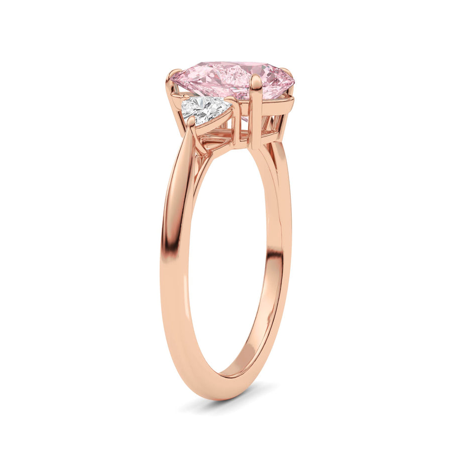 Rose gold Three-Stone Fancy Pink Pear Cut Diamond Ring with Trillion Side Stones