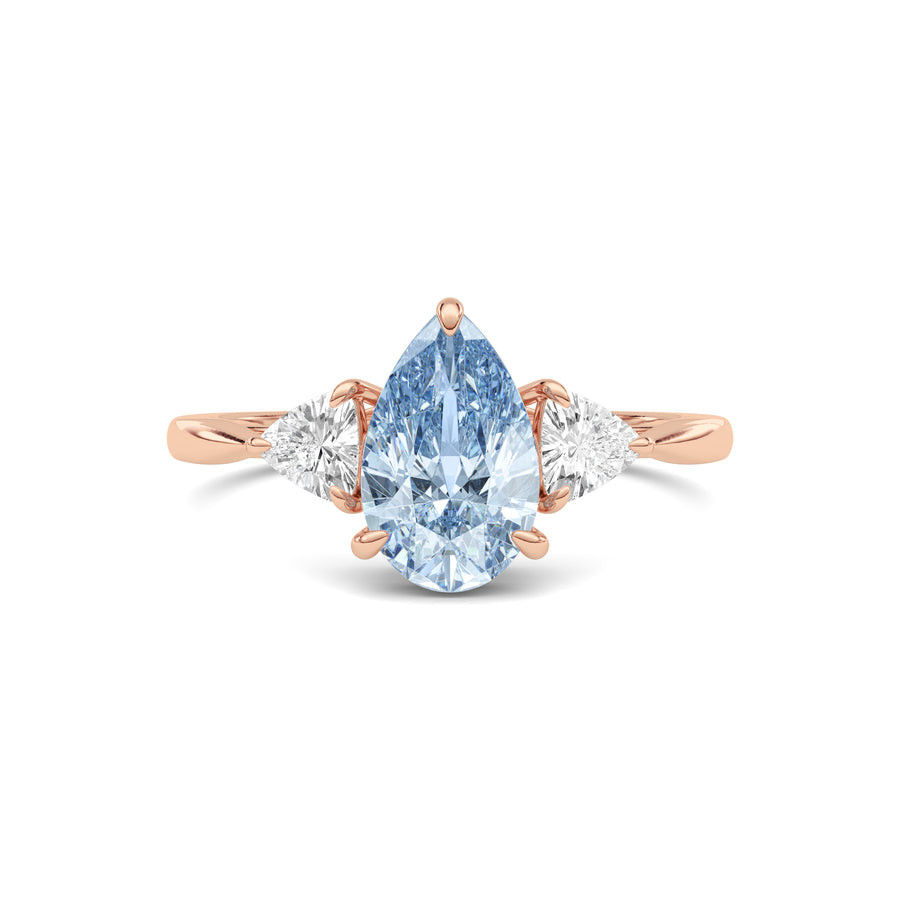 Rose gold Three-Stone Fancy Blue Pear Cut Diamond Ring with Trillion Side Stones