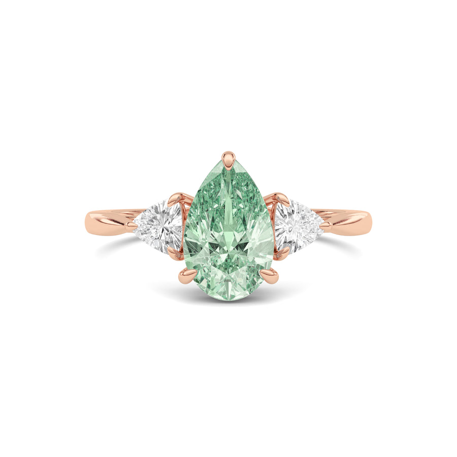 Rose gold Three-Stone Fancy Green Pear Cut Diamond Ring with Trillion Side Stones