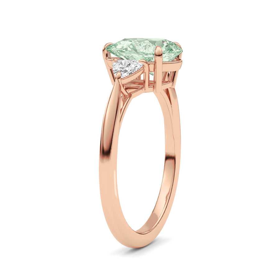 Rose gold Three-Stone Fancy Green Pear Cut Diamond Ring with Trillion Side Stones