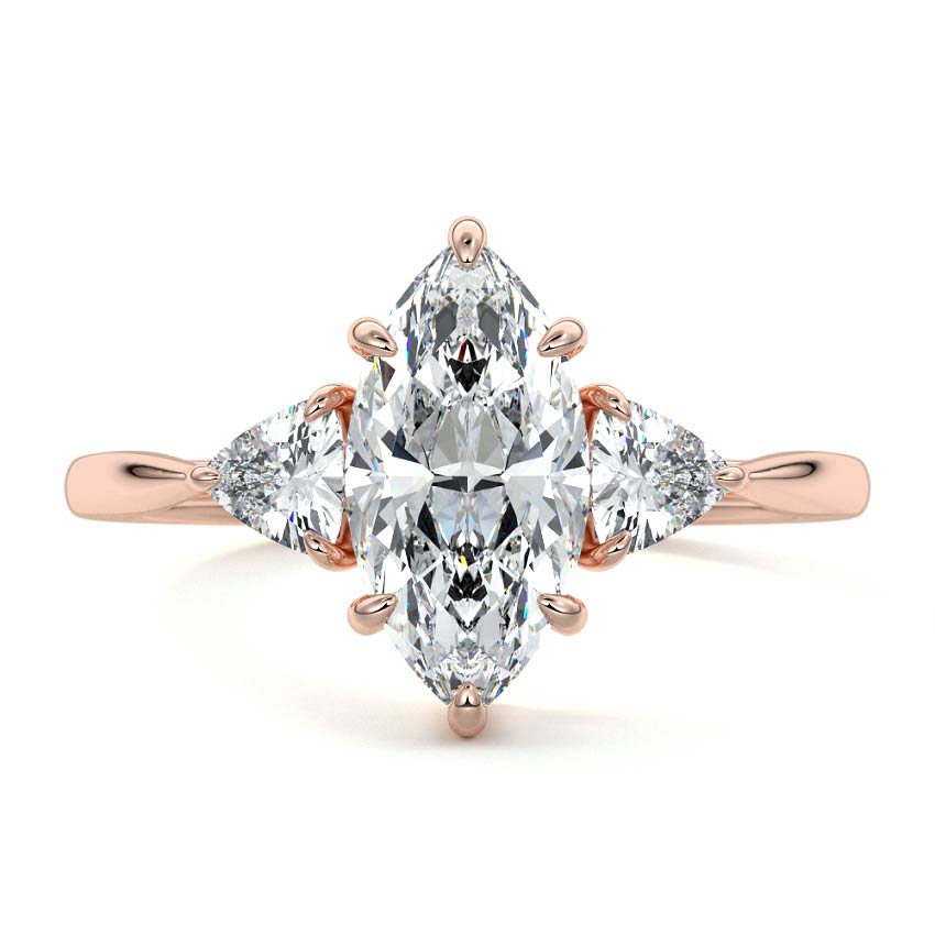 Rose gold Three-Stone Marquise Diamond Ring with Trillion Side Stones
