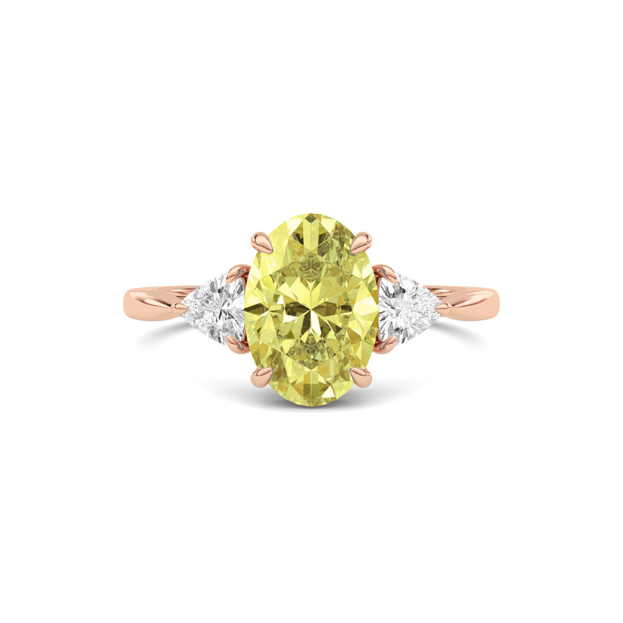 Rose gold Three-Stone Fancy Yellow Oval Cut Diamond Ring with Trillion Side Stones