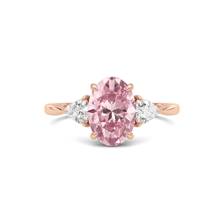 Rose gold Three-Stone Fancy Pink Oval Cut Diamond Ring with Trillion Side Stones