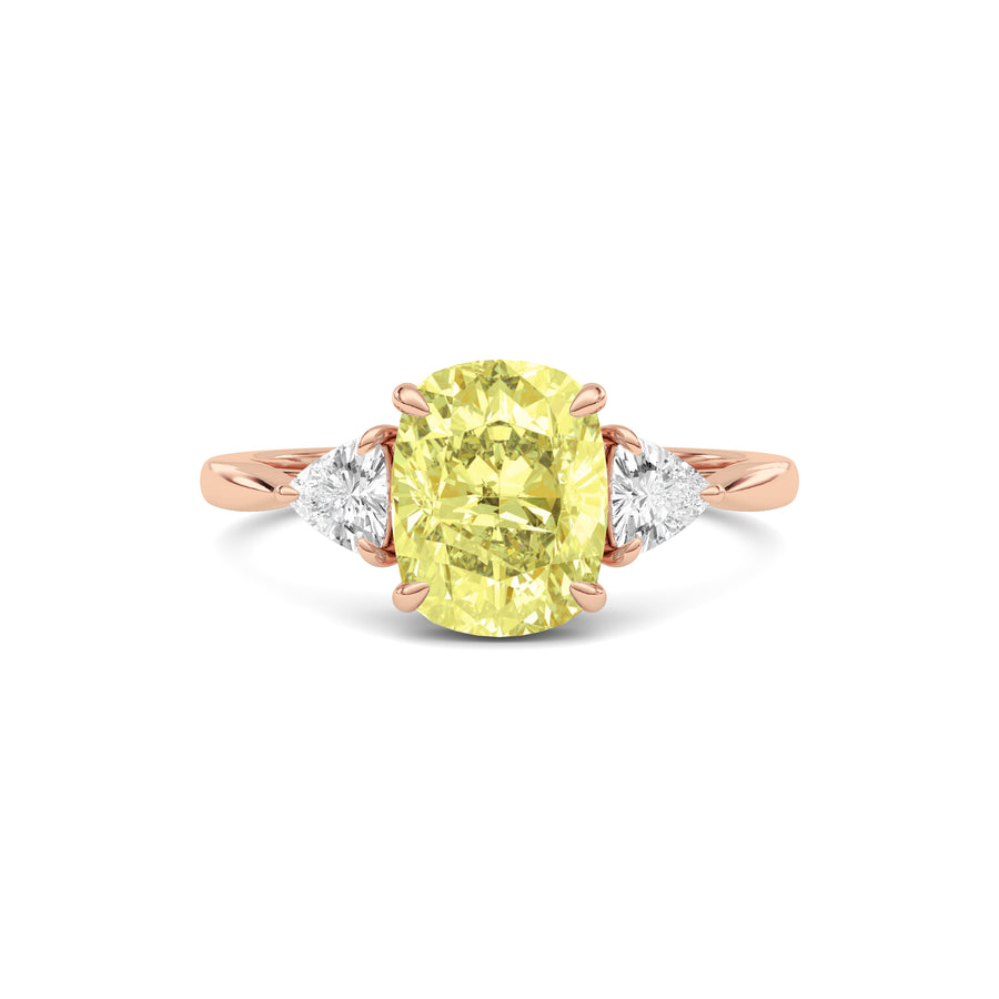 Rose gold Three-Stone Fancy Yellow Cushion Cut Diamond Ring with Trillion Side Stones