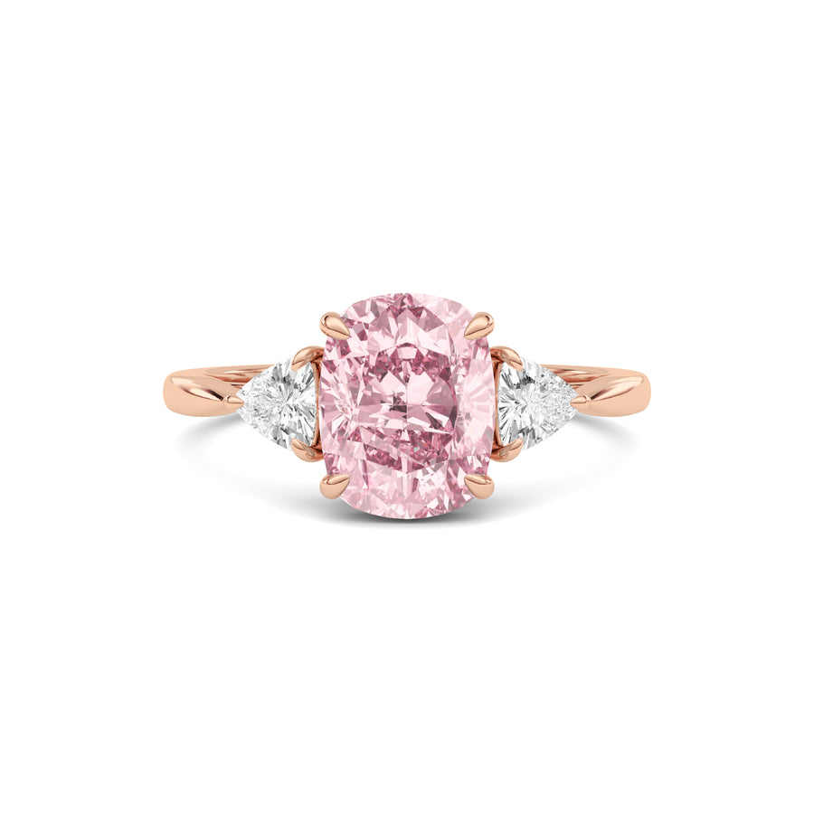 Rose gold Three-Stone Fancy Pink Cushion Cut Diamond Ring with Trillion Side Stones