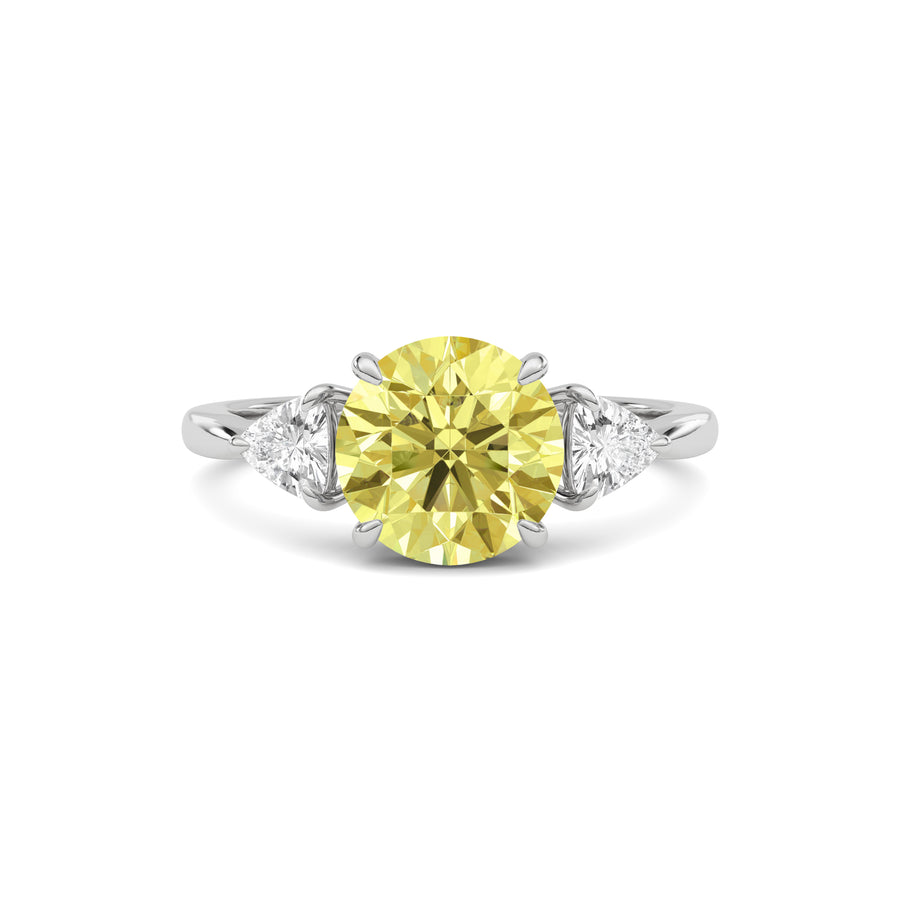 Yellow gold Three-Stone Fancy Yellow Round Cut Diamond Ring with Trillion Side Stones