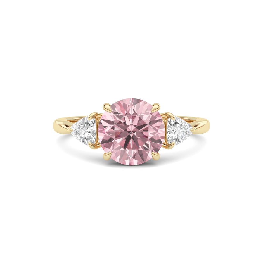 Yellow gold Three-Stone Fancy Pink Round Cut Diamond Ring with Trillion Side Stones