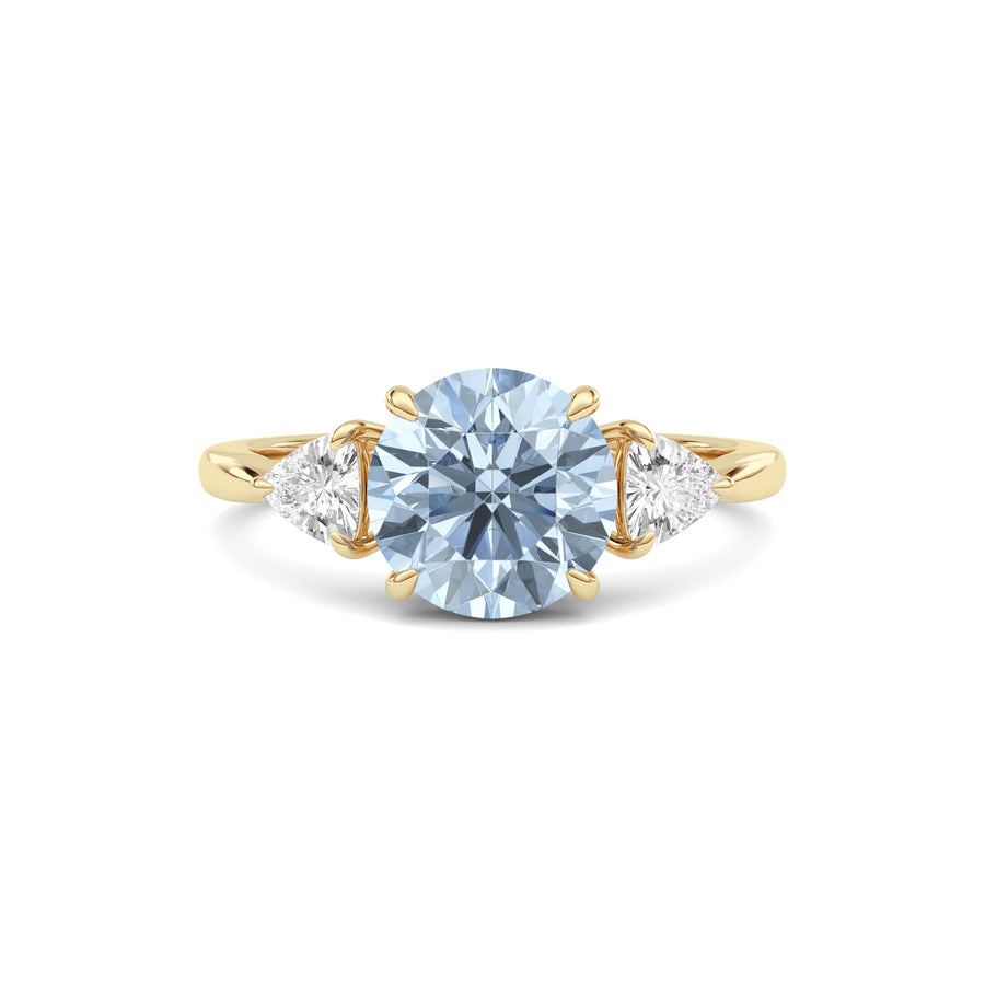 Yellow gold Three-Stone Fancy Blue Round Cut Diamond Ring with Trillion Side Stones