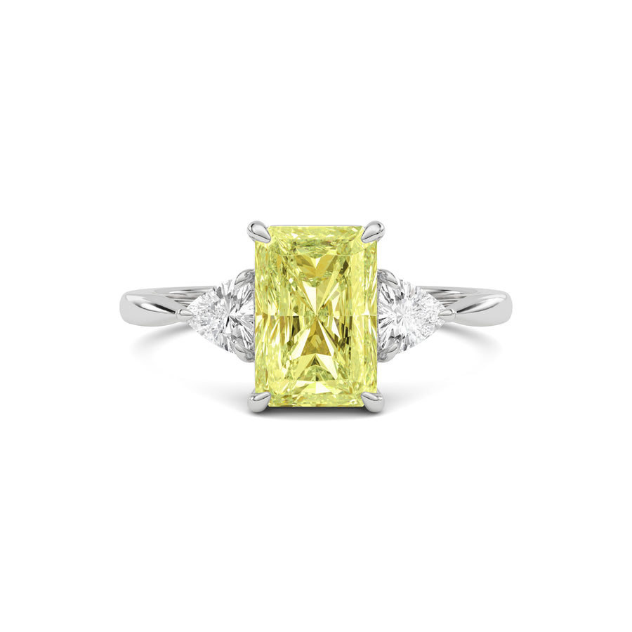 Yellow gold Three-Stone Fancy Yellow Radiant Cut Diamond Ring with Trillion Side Stones