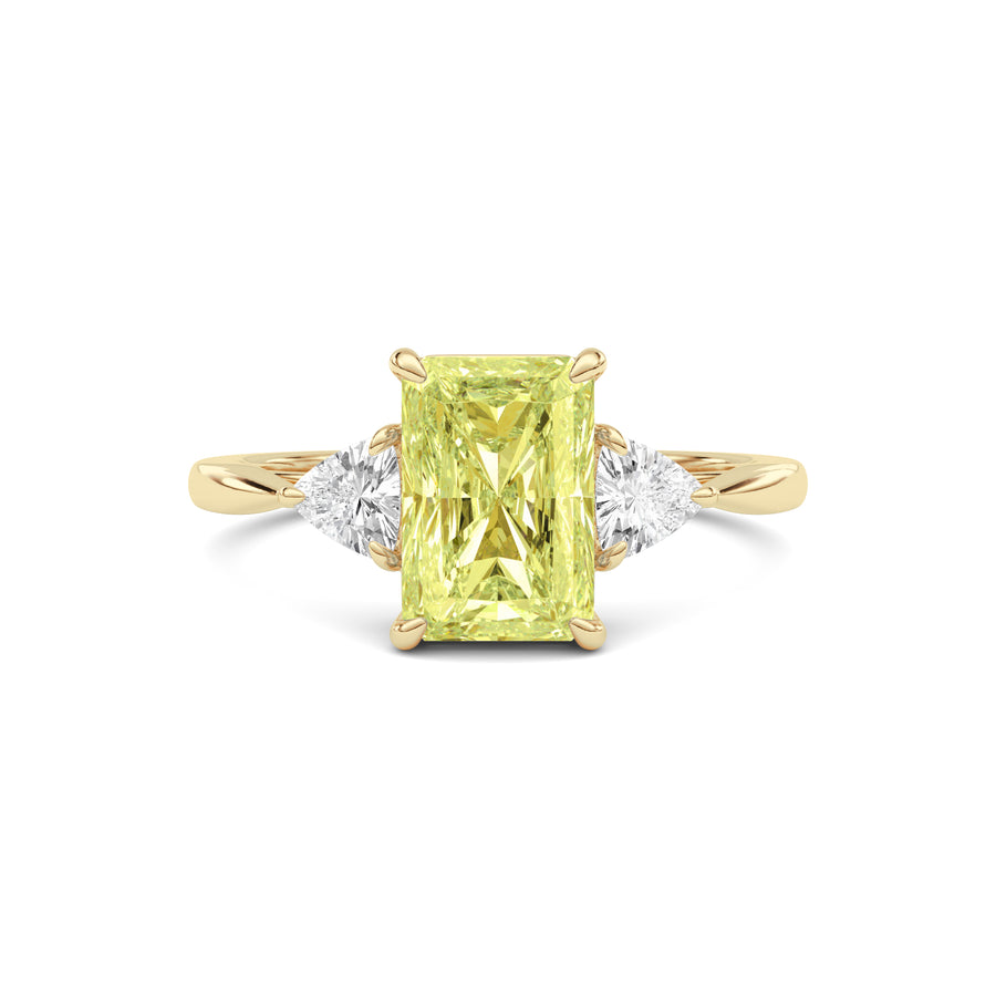 Yellow gold Three-Stone Fancy Yellow Radiant Cut Diamond Ring with Trillion Side Stones