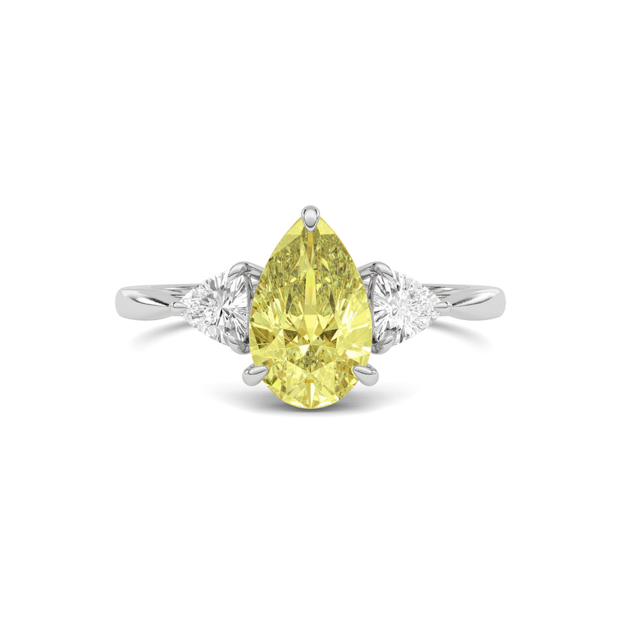 Yellow gold Three-Stone Fancy Yellow Pear Cut Diamond Ring with Trillion Side Stones