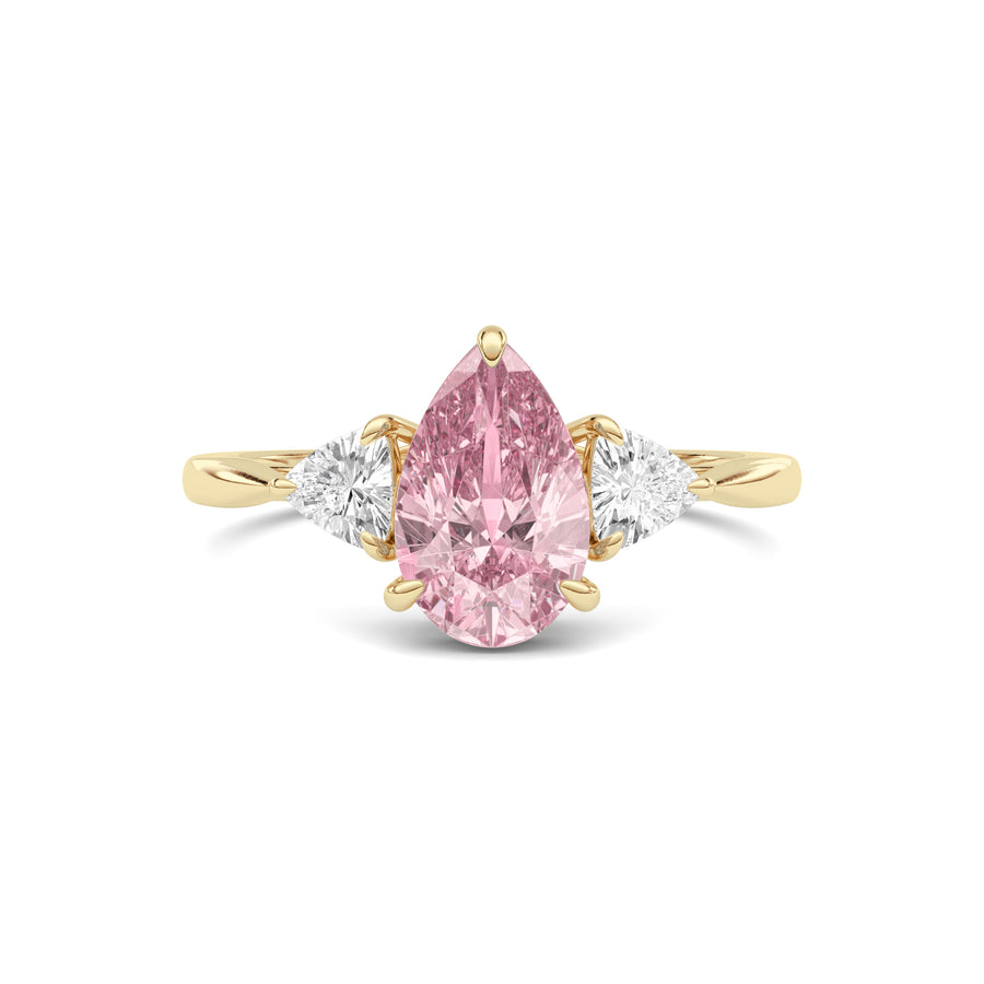Yellow gold Three-Stone Fancy Pink Pear Cut Diamond Ring with Trillion Side Stones