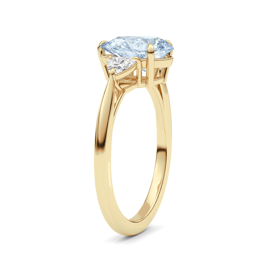 Yellow gold Three-Stone Fancy Blue Pear Cut Diamond Ring with Trillion Side Stones