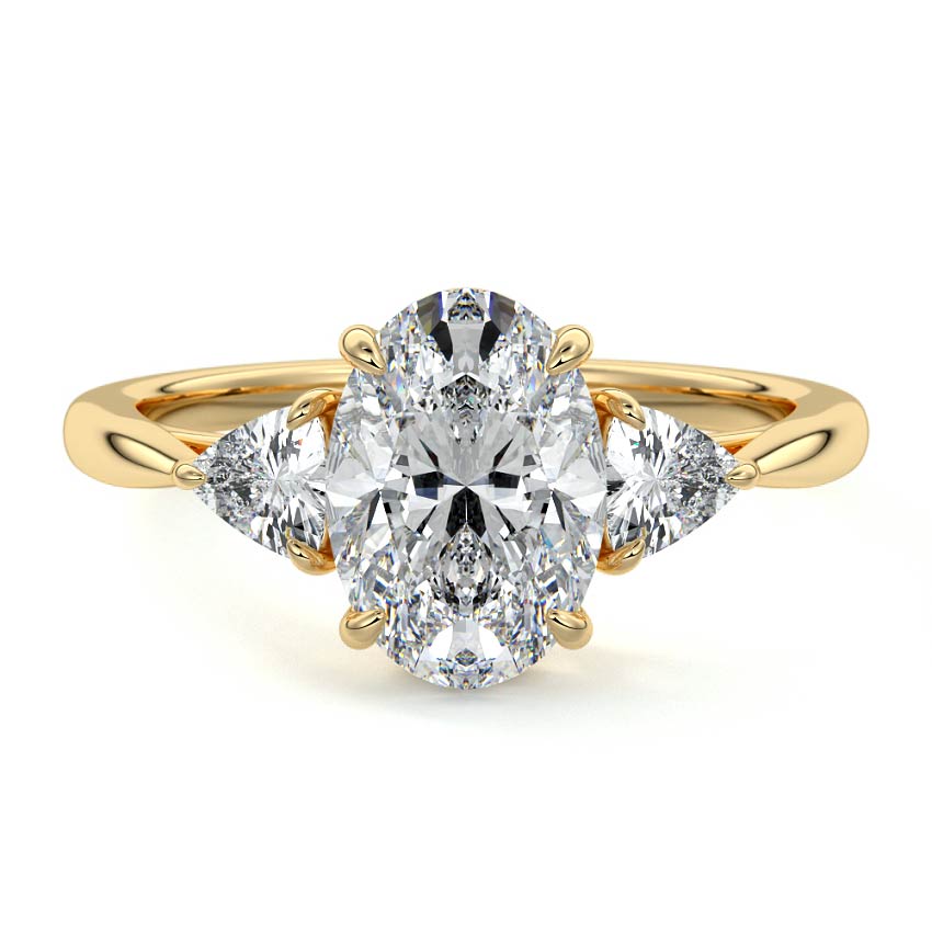 Yellow gold Three-Stone Oval Diamond Ring with Trillion Side Stones