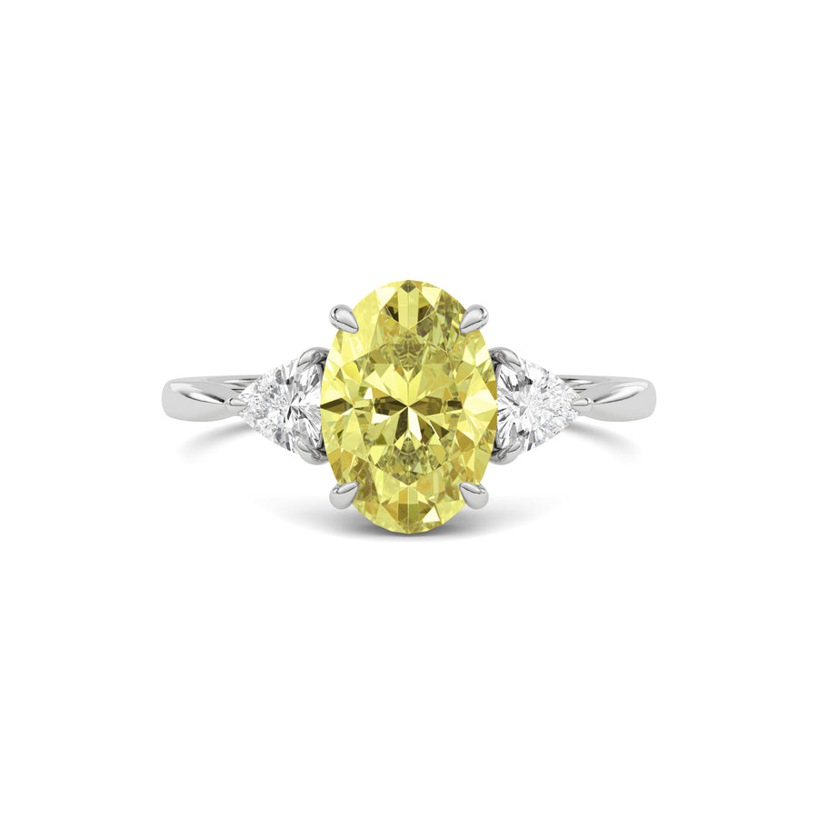 Yellow gold Three-Stone Fancy Yellow Oval Cut Diamond Ring with Trillion Side Stones