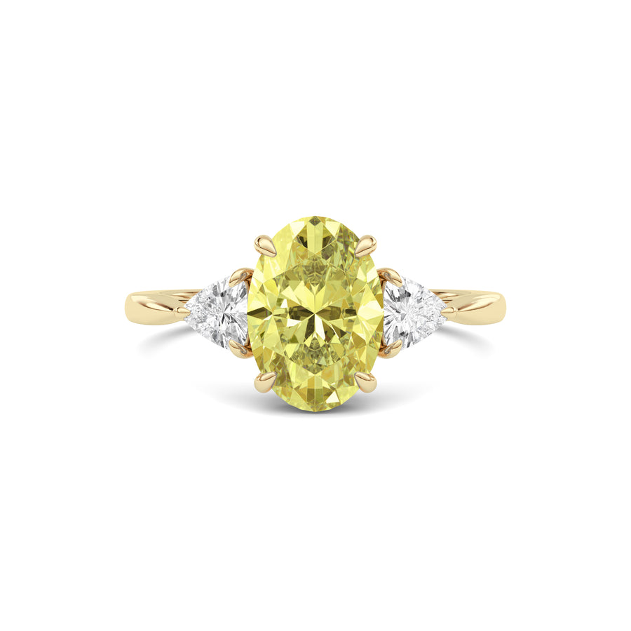 Yellow gold Three-Stone Fancy Yellow Oval Cut Diamond Ring with Trillion Side Stones