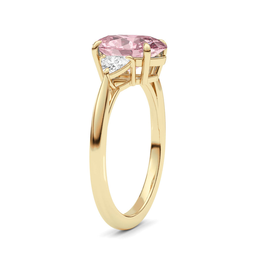 Yellow gold Three-Stone Fancy Pink Oval Cut Diamond Ring with Trillion Side Stones