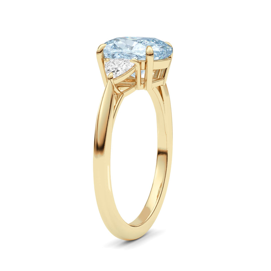 Yellow gold Three-Stone Fancy Blue Cushion Cut Diamond Ring with Trillion Side Stones