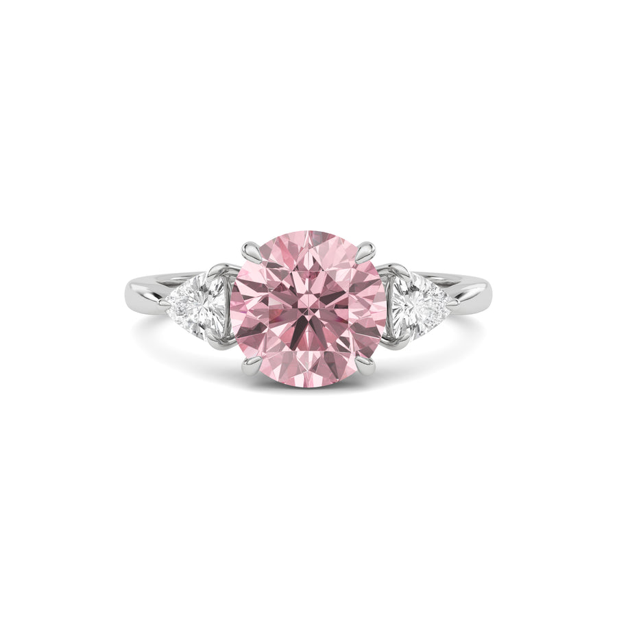 White gold Three-Stone Fancy Pink Round Cut Diamond Ring with Trillion Side Stones