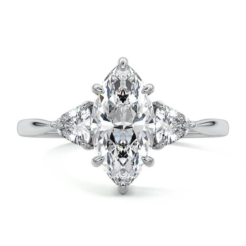 White gold Three-Stone Marquise Diamond Ring with Trillion Side Stones