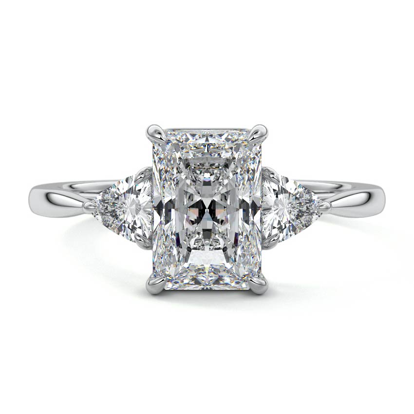 Silver Three-Stone Radiant Diamond Ring with Trillion Side Stones