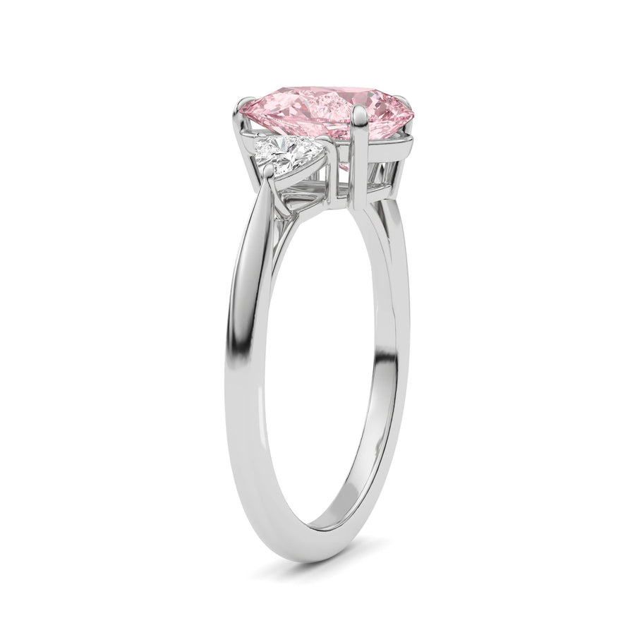 Silver Three-Stone Fancy Pink Pear Cut Diamond Ring with Trillion Side Stones