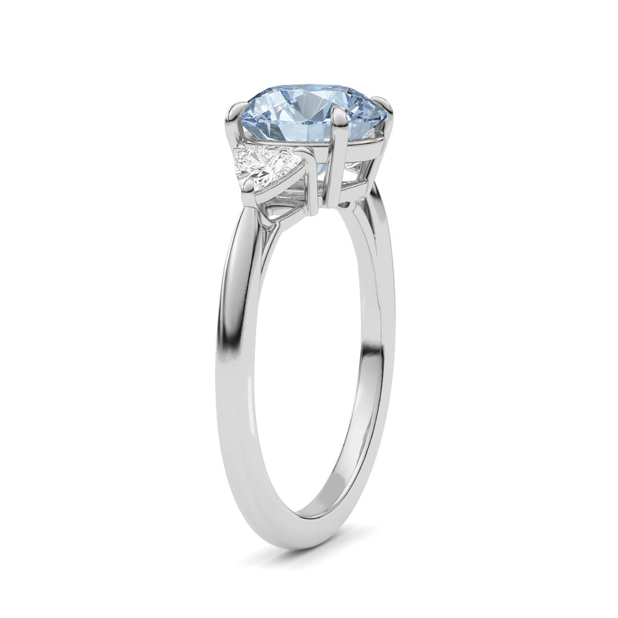 Platinum Three-Stone Fancy Blue Round Cut Diamond Ring with Trillion Side Stones
