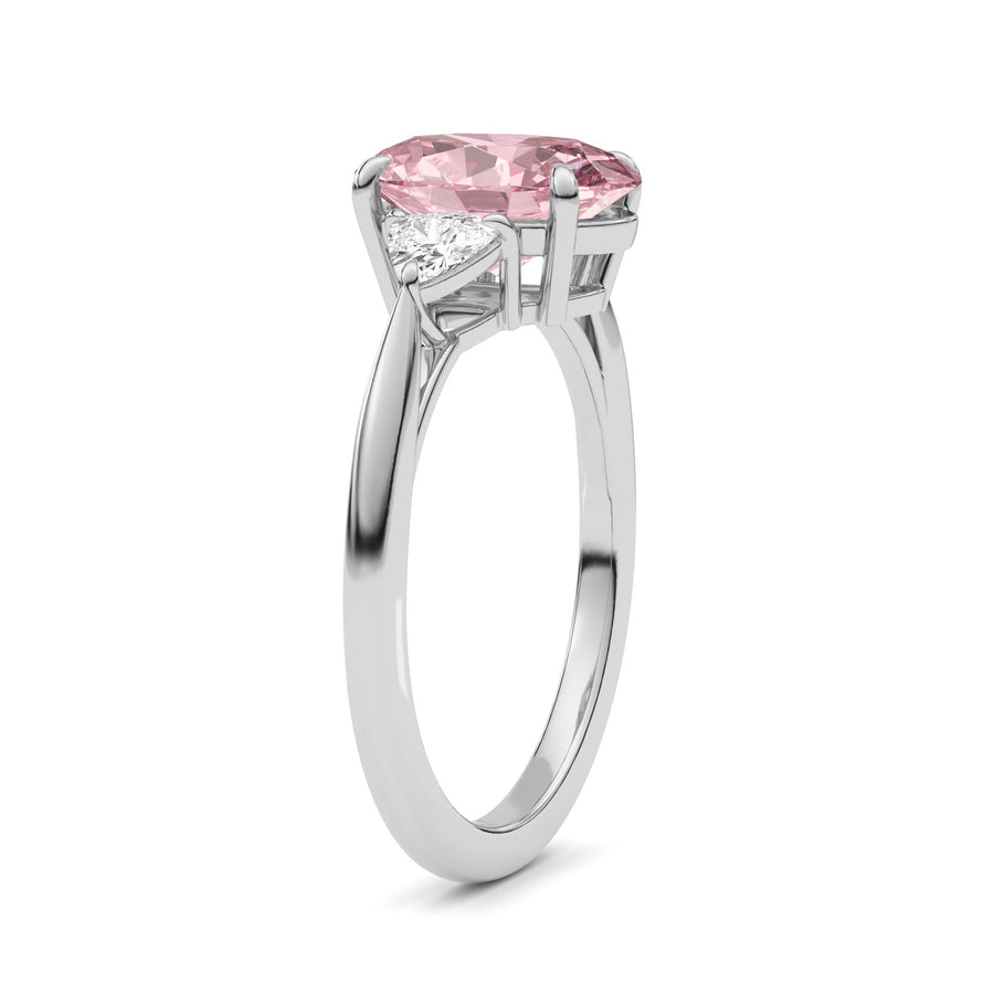 Platinum Three-Stone Fancy Pink Oval Cut Diamond Ring with Trillion Side Stones
