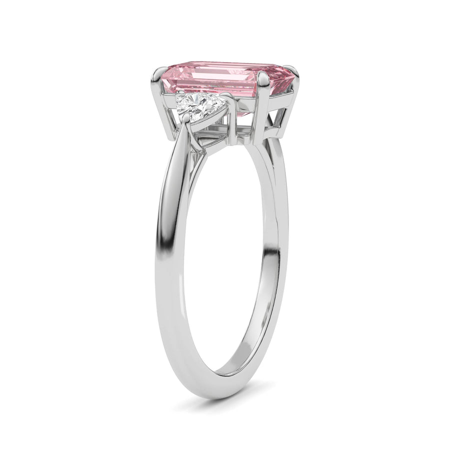 Platinum Three-Stone Fancy Pink Emerald Cut Diamond Ring with Trillion Side Stones
