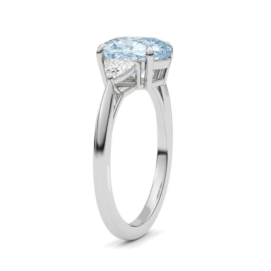 Platinum Three-Stone Fancy Blue Cushion Cut Diamond Ring with Trillion Side Stones