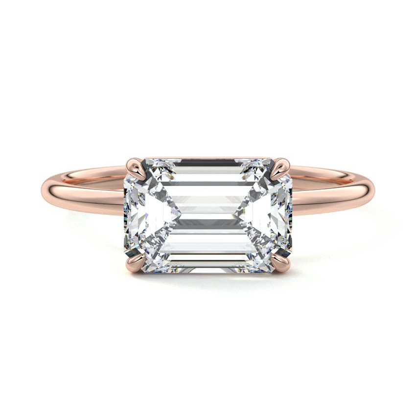 Rose gold Emerald Diamond Solitaire Engagement Ring with Four-Prong Setting