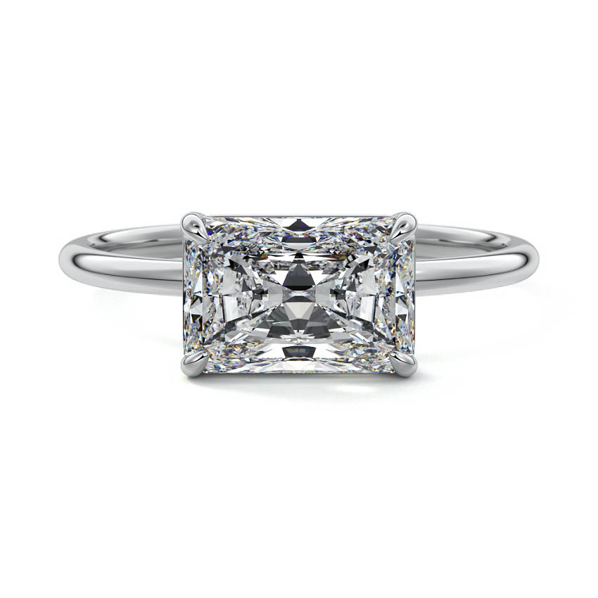 White gold Radiant Diamond Solitaire Engagement Ring with Four-Prong Setting