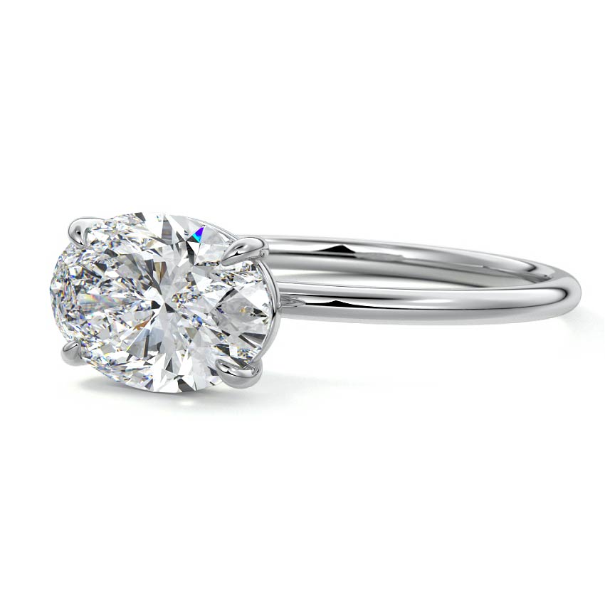 Silver Oval Diamond Solitaire Engagement Ring with Four-Prong Setting