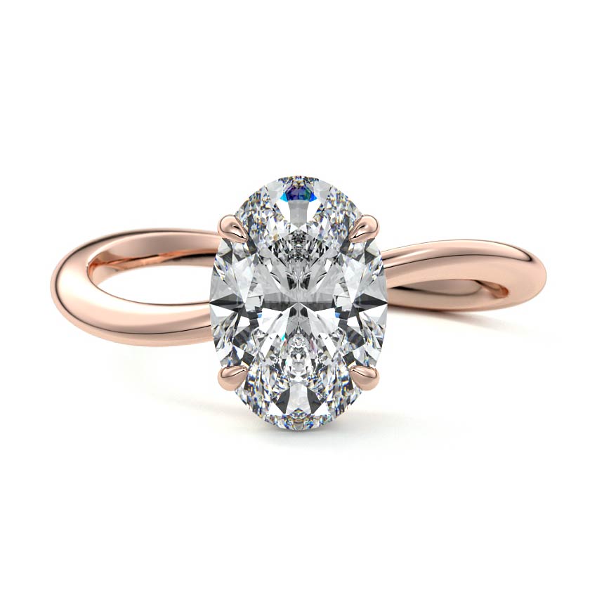 Rose gold Oval Diamond Hidden Halo Twist Solitaire Ring