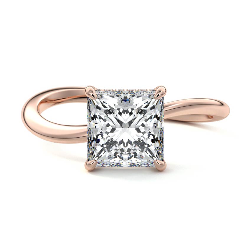 Rose gold Princess Diamond Hidden Halo Twist Solitaire Ring