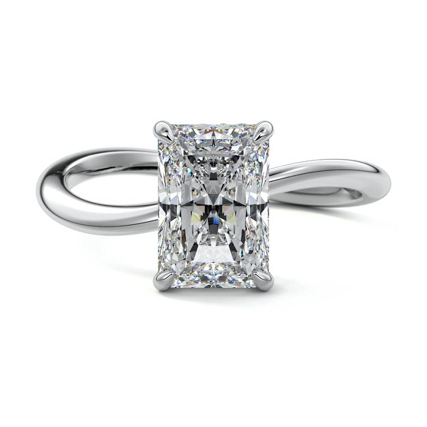 Silver Radiant Diamond Hidden Halo Twist Solitaire Ring